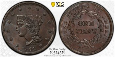 1842 1C N-5, Large Date MS64BN
