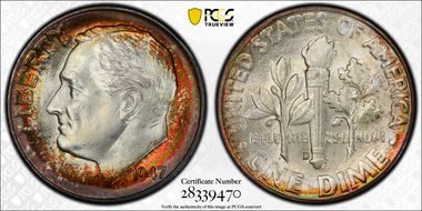 1947-D 10C MS67+ FB