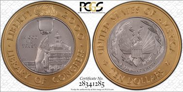 2000-W $10 Library of Congress Bimetallic MS70