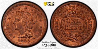 1855 1C N-12 Upright 55 MS64+ RB