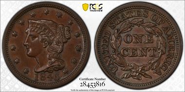 1846 1C N-13, Tall Date AU58BN