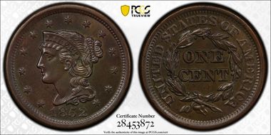 1852 1C Newcomb 10 MS62BN