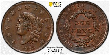 1833 1C Newcomb 3 MS63BN