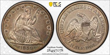 1859-O 50C WB-15 Large O AU53