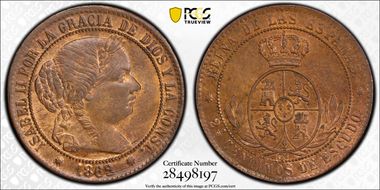 1868 OM 2 1/2C 8 Pt. Star Barcelona MS64BN