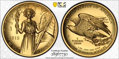 2015-W $100 High Relief  .9999 Fine Gold MS70