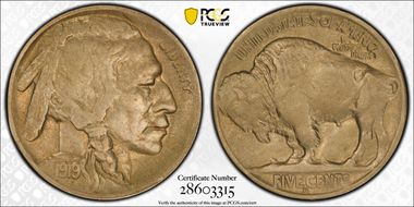 1919-D 5C 2 Feathers FS-401 AU50