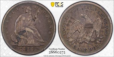 1853 50C Arrows & Rays XF40