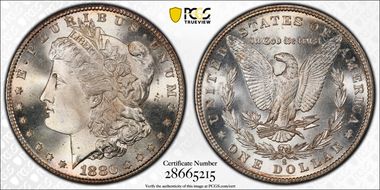 1880-S $1 VAM 10, 8/7 Crossbar MS67