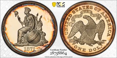 1871 $1 J-1127 PR65DCAM