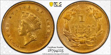 1854 G$1 Type 2 AU50