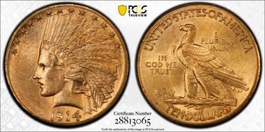 1914-S $10 AU58+