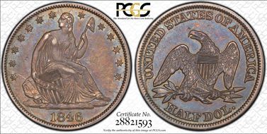 1846 50C Medium Date AU55