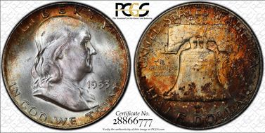 1953-D 50C Obv Die Clash, FS-402 MS65FBL