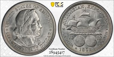 1892 50C Columbian AU58