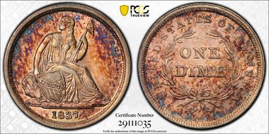 1837 10C Seated, Fortin-104 AU58