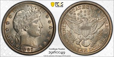 1892 25C AU58