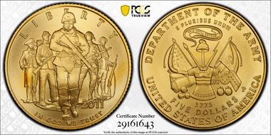 2011-P $5 United States Army MS70