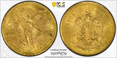 1928 50 Peso KM-481  Au MS64+