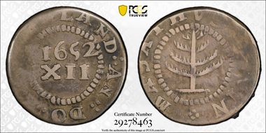 1652 Shilling Pine Tree, Small Planchet VF25