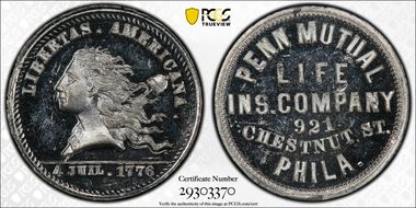 (1876) Token Pa-Ph 316 White Metal Penn Mutual Life Ins. Company MS63