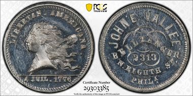 (1876) Token Pa-Ph 795 White Metal John E. Vallee MS64