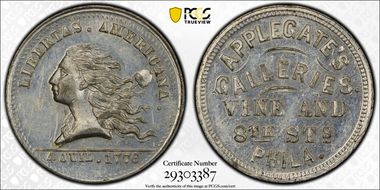 (1876) Token Pa-Ph 830 White Metal Applegate's Galleries MS62