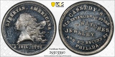 (1876) Token Pa-Ph 860 White Metal Cassidy's MS62