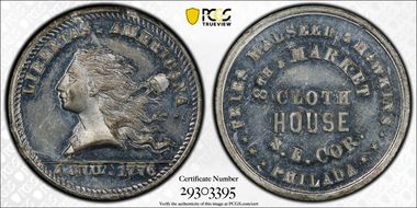 (1876) Token Pa-Ph 900 White Metal Fries, Malseed & Hawkins MS62