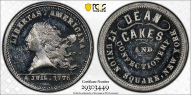 (1876) Token NY-NY 700 White Metal Dean Cakes MS63