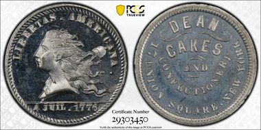 (1876) Token NY-NY 700 White Metal Dean Cakes MS64