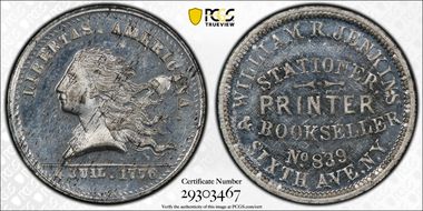 (1876) Token NY-NY 770 White Metal William R. Jenkins MS63