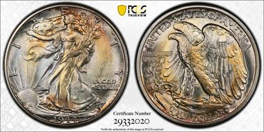 1944-D 50C FS-901, Hand Engraved Initials MS67+