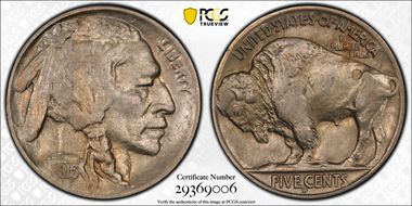 1915-D 5C 2 Feathers FS-401 XF45