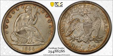 1866-S 50C Motto AU55