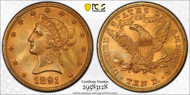 1891 $10 MS64+