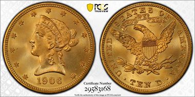 1906 $10 MS67+