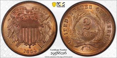 1864 2C Small Motto MS66RD