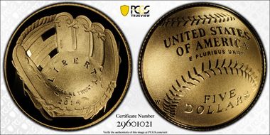 2014-W $5 Baseball Hall of Fame First Strike PR70DCAM