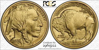 2008-W $5 Burnished American Buffalo .9999 Fine Gold SP70