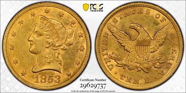 1853 $10 AU55