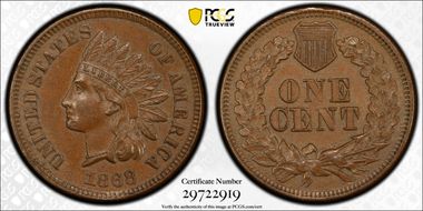 1868 1C AU58+ BN