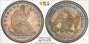 1842 50C Small Date, Rev of 1842 AU53