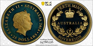 2014-P $25 Perth Mint Sovereign First Strike PR70DCAM