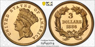 1886 $3 PR67DCAM