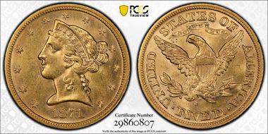 1871-S $5 MS63+