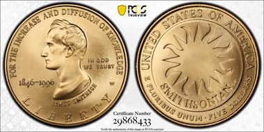 1996-W $5 Smithsonian MS70