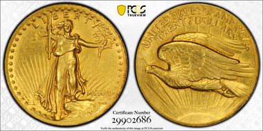 1907 $20 High Relief, Wire Edge AU58