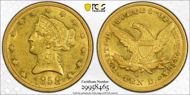 1858-O $10 AU58