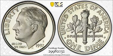 1992-S 10C Silver PR70DCAM